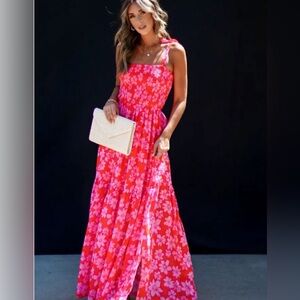 Promesa pink floral maxi dress with crisscross back